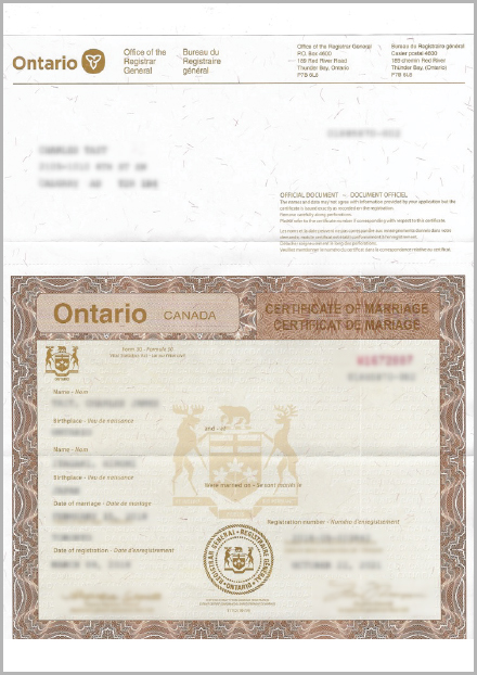 カナダの結婚証明書