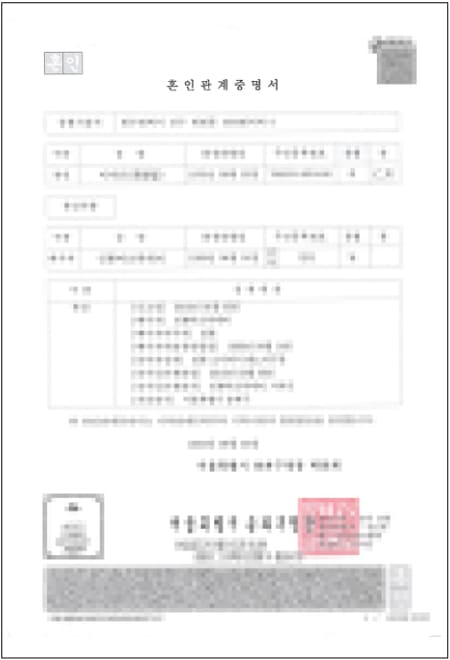韓国の結婚証明書・婚姻証明書