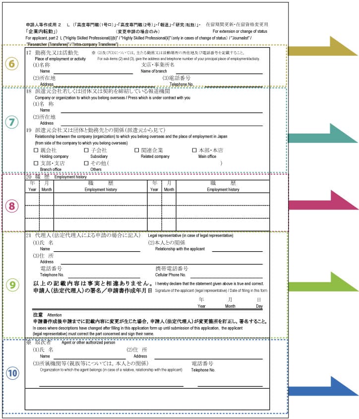 高度専門職1号ロビザ在留資格変更許可申請書2ページ目の記入例・書き方