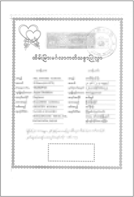 ミャンマーの結婚証明書・婚姻証明書